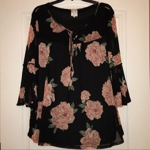Floral bell sleeve top